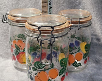 3 1970 Bocal Le Parfait Fruit Super 1LT Locking Canning Jars Made in France