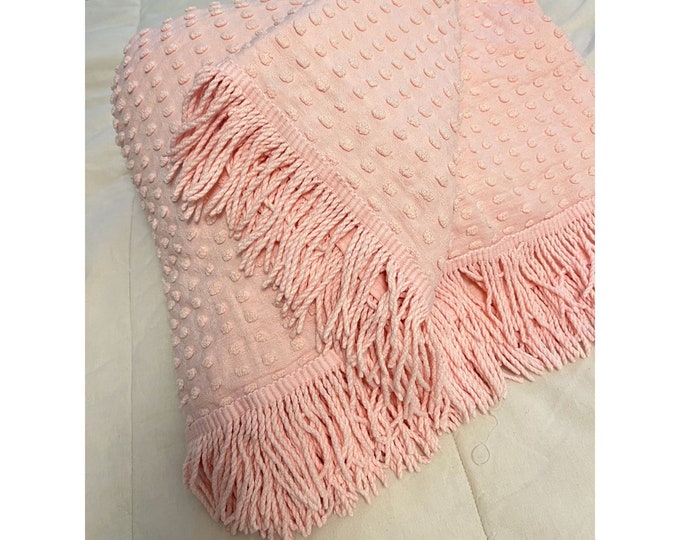 Vintage Pink Hobnail Chenille Bedspread With Fringe Etsy