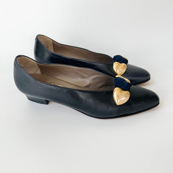 Vintage Spanish Gold Heart Shoes Heels Jota Efe Calzados Madrid 37 6