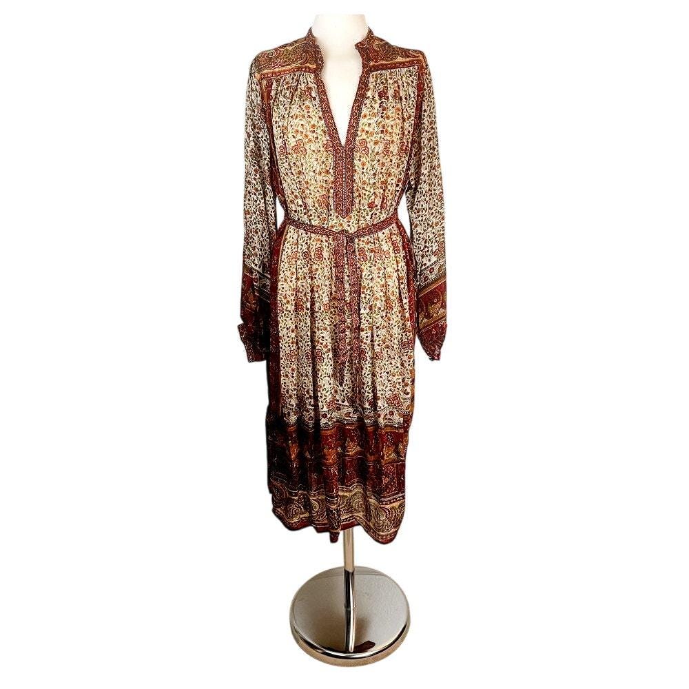 シルクRitu Kumar for Judith Ann ぼたん花柄ワンピース 70s Vintage Ritu Kumar Judith Ann Silk Floral Block Print