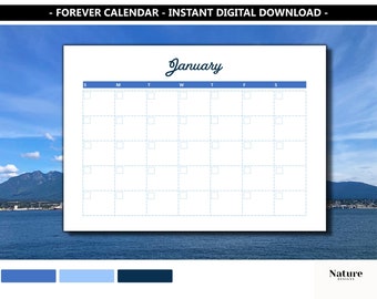 OCEAN / Calendario mensual / Mínimo / PDF Imprimible digital y editable / Personalizado / Descarga instantánea