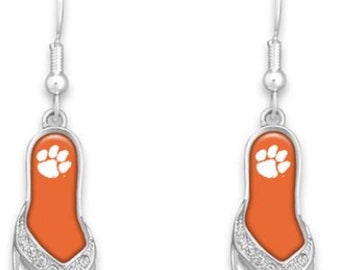 Clemson Tigers 1.25 Inch Licensed Silver Toned Flip Flop Earrings