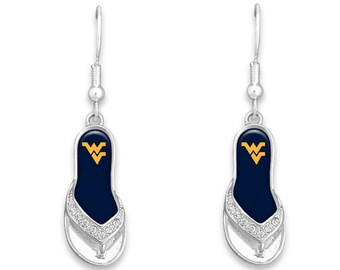 West Virginia WVU 1.25 Inch Licensed Silver Toned Flip Flop Earrings