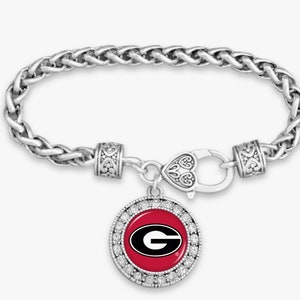 47754 Georgia Bulldogs Rhinestone Round Pendant Bracelet