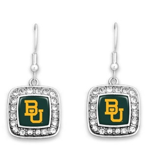 47274 Baylor Officially Licensed Square Dangle Earrings with rhinestones
