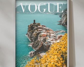 Capa da Vogue Trendy | Costa da Itália | Estética do Oceano | Paisagem Mediterrânea | Decoração de Apartamento Trendy | Impressão Digital de Alta Resolução