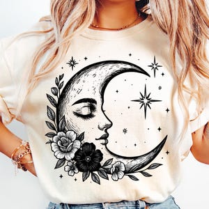 Vintage Moon Face Art Comfort Colors Shirt,Celestial Shirt,Boho Style T-shirt,Gift for Astronomy Lovers,Vintage Graphic Top,Celesital Tee
