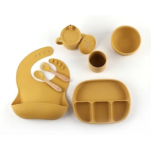Nummi Gold Silicone Baby Feeding Set, Silicone Spoon and Fork, Suction Bowl and Snack Cup, Water Cup, Baby Food Set