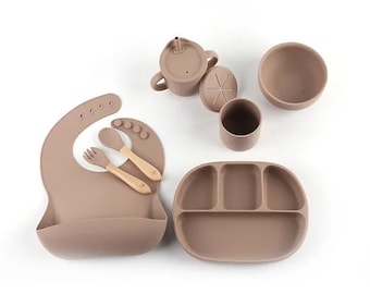 Nummi Neutral Silicone Baby Feeding Set, Baby Food Set, Silicone Spoon and Fork, Suction Bowl and Snack Cup, Baby Essentials Water Cup