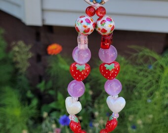 Handmade Strawberry Wristlet Keychain: Elegant Key Fob - Stylish Key Holder