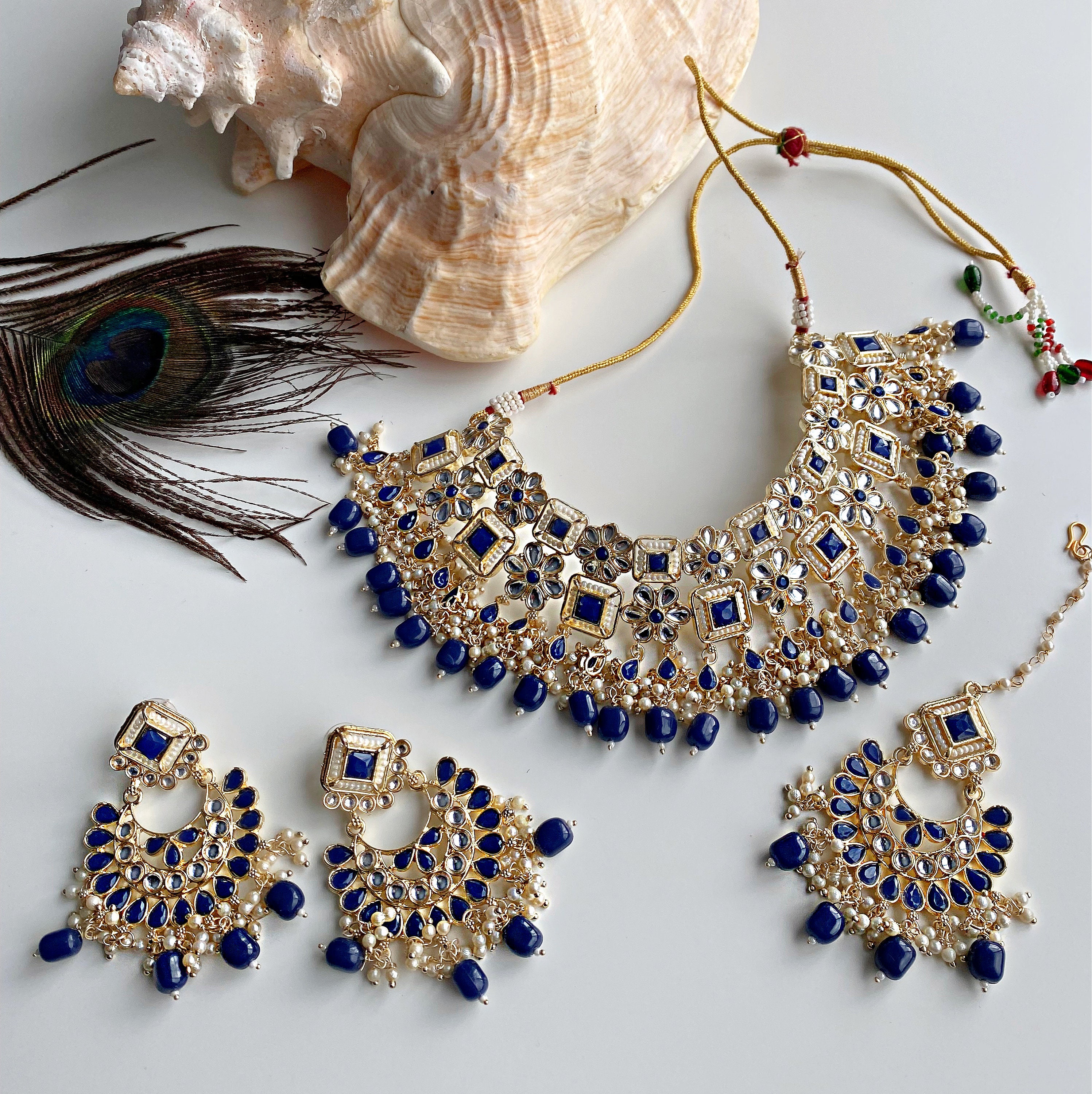 Navy blue deals kundan set