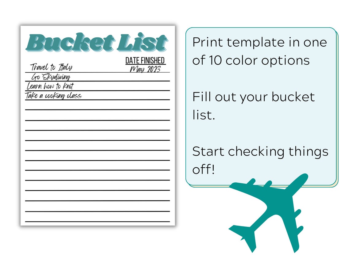 Printable Bucket List Template, PDF Bucket List Tracker, 2023 Goals