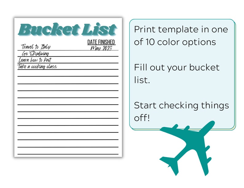 Printable Bucket List Template, PDF Bucket List Tracker, 2023 Goals, New Years Resolutions