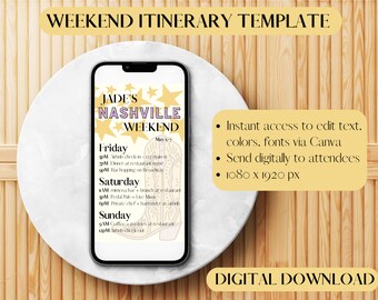Nashville Weekend Itinerary, Bachelorette Party Itinerary, Digital Itinerary Template, Girls Weekend Itinerary, Birthday Itinerary Template