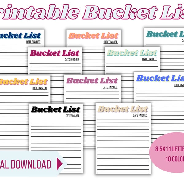 Printable Bucket List Template, PDF Bucket List Tracker, 2023 Goals, New Years Resolutions, Bucket List, Travel Bucket List Planner