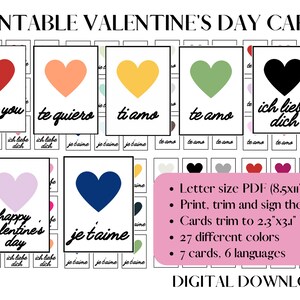 Druckbare Valentinstagskarten, Sprachen Valentine, minimalistischer Valentinstag, druckbare Kinder Valentinstag, glücklicher Valentinstag, druckbare Karte