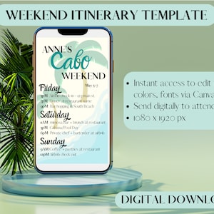 Cabo Weekend Itinerary, Bachelorette Party Itinerary, Digital Itinerary Template, Girls Weekend Itinerary, Birthday Itinerary Template