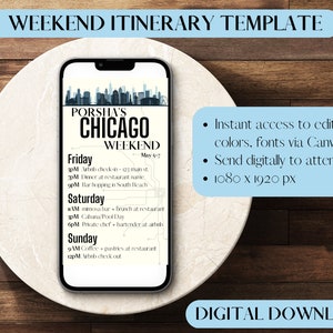 Itinerario del fine settimana a Chicago, itinerario dell'addio al nubilato, modello di itinerario digitale, itinerario del fine settimana per ragazze, modello di itinerario di compleanno