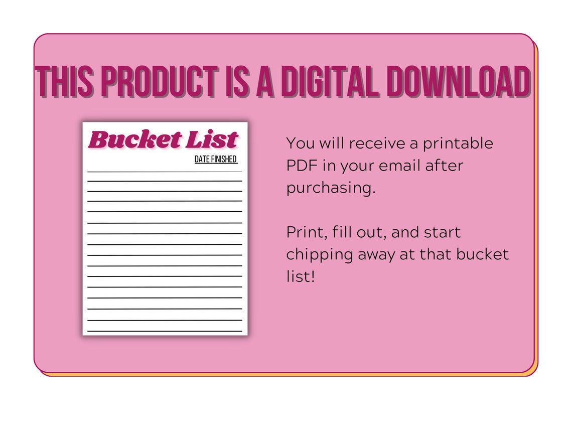 Printable Bucket List Template, PDF Bucket List Tracker, 2023 Goals