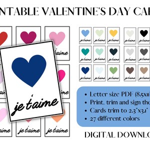 Druckbare Valentinstagskarten, französischer Valentinstag, minimalistischer Valentinstag, druckbare Kinder Valentinstag, glücklicher Valentinstag, druckbare Karte