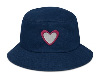 Pink Playful Heart Denim Bucket Hat