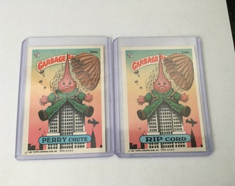 Vintage 1987 Garbage Pail Kids Cards Perry Chute 344a and Rip Cord 344b.