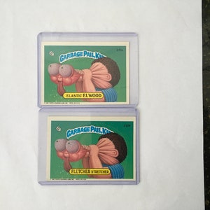 Vintage 1987 Garbage Pail Kids Cards Elastic Elwood 272a and Fletcher Stretcher 272b.