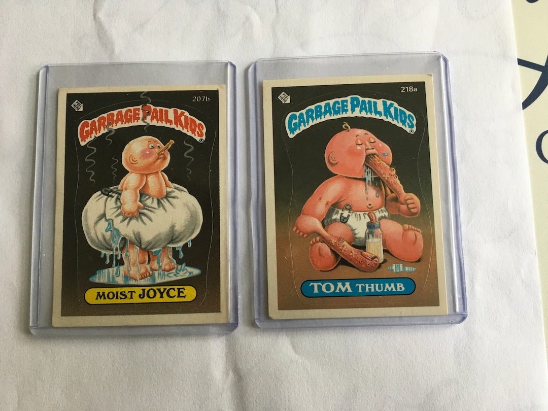 Vintage 1986 Garbage Pail Kids Cards Moist Joyce 207b and Tom Thumb