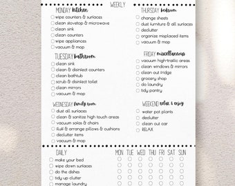 Liste de contrôle pour le ménage hebdomadaire modifiable, modèle imprimable, liste de tâches ménagères, PDF, numérique