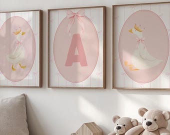 Personalized Bow Silly Goose Nursery Art, Coquette Baby Girl Custom Name Sign