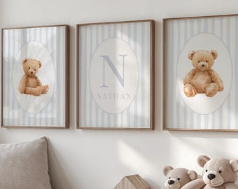 Personalized Teddy Bear Nursery 3 Piece Set, Neutral Baby Boy Name Sign