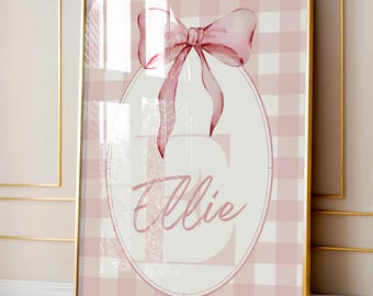 Personalized Gingham Nursery Monogram Print: Baby Girl Room Decor (Digital Download