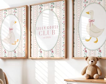 Silly Goose Print Set: Strawberry Coquette Nursery Cottagecore Decor (Digital Download)