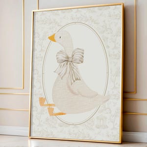 Goose Chinoiserie Nursery Print: Beige Bow Decor (Digital Download)