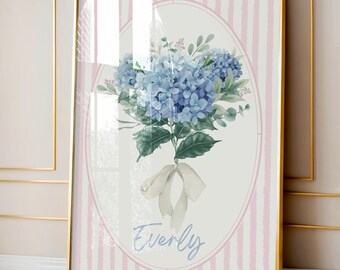 Custom Hydrangea Name Print: Grandmillennial Nursery Decor (Digital Download