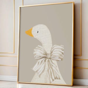 Silly Goose Wall Art, Cute Goose Bow Poster, Beige Neutral Girl Nursery Decor, Farm Animal Printable, Goose Children's Kid's Room