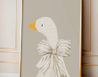 Silly Goose Nursery Print: Beige Farm Animal Wall Art (Digital Download)