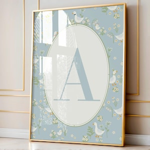 Personalized Goose Nursery Print: Cottagecore Floral Monogram (Digital Download A–Z Letters)