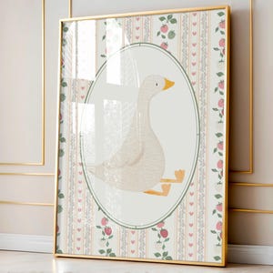 Pink Goose Nursery Print: Strawberry Floral Cottagecore Decor (Digital Download
