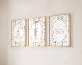 Personalized Silly Goose Nursery Prints: Strawberry Coquette Cottagecore Wall Art, You Are So Loved