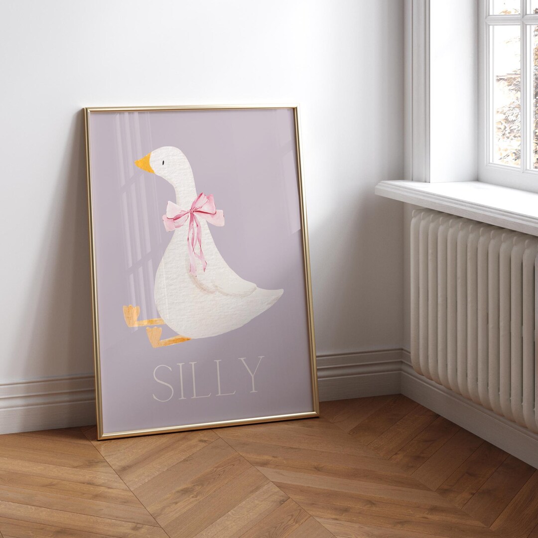Silly Goose Wall Art Cute Goose Poster Pink Nursery Decor Farm Animal ...