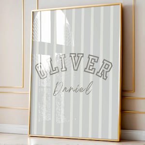 Custom Initial and Name Printable Wall Art for Baby Boy Nursery Decor, Baby Shower Gift, Varsity Vintage Monogram Nursery Wall Art