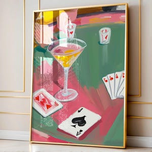 Martini Cocktail & Cards Print: Moody Bar Cart Art (Digital Download)