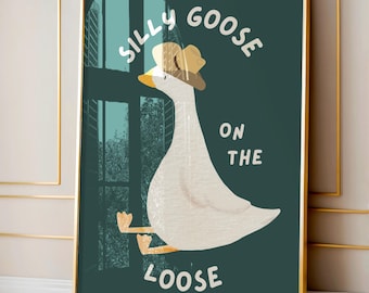 Cowboy Goose Nursery Print: Silly Farm Animal Art (Digital Download