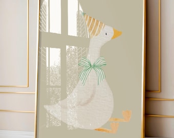 Silly Goose Nursery Print, Farm Animal Wall Art (Digital Download)