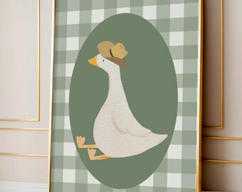 Cowboy Goose Nursery Print: Cottagecore Farm Animal Art (Digital Download