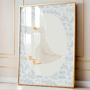 Chinoiserie Goose Nursery Print: Light Blue Floral Decor (Digital Download)