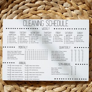 Bewerkbare schoonmaakchecklist, schoonmaakschema voor het hele jaar, dagelijks, maandelijks, jaarlijks afdrukbaar sjabloon