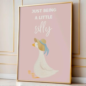 Silly Goose Wall Art, Cute Goose Poster, Pink Girl Nursery Decor, Farm Animal Printable, Goose Children's Kid's Room, Trendy Silly Wall Art