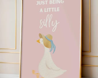 Silly Goose Nursery Art: Pink Farm Animal Poster (Digital Download)